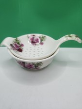 VTG Allyn Nelson Fine Bone China Floral Tea Bag Strainer and Drip Bowl picture