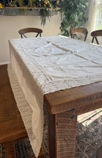VTG Ivory Crochet Lace Tablecloth Embroidered Romantic Country Cottagecore 76x74 picture