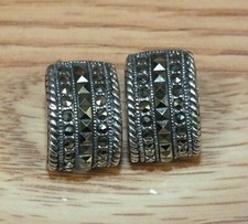 Vintage 925 Silver CFJ Half Hoop Women's Stud Back Earrings For Pierced Ears  picture