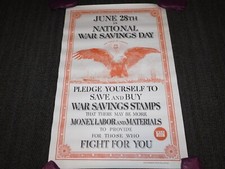 VINTAGE WWI WORLD WAR 1 NATIONAL WAR SAVINGS DAY  WSS SAVE & BUY EAGLE POSTER picture