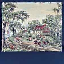 RARE Vintage Currier & Ives Fabric Print Quilted A Home on the Mississippi READ picture