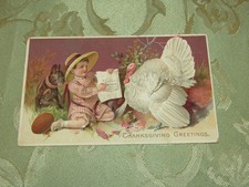 Vintage Thanksgiving Greetings Turkey /French Bulldog /Football 1912 PC picture