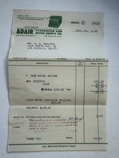 1953 Royal Typewriter DeLuxe Dealer Invoice Los Angeles Vintage Ephemera picture