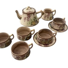 Vintage Japanese Koshida Satsuma Tea Set Teapot Creamer 5 Cups Mid Century Kyoto picture