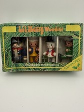 Vintage 1980 Li’l Merry Makers Wooden Hand Painted Holiday Ornaments Set of 4 picture