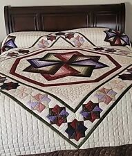 Handcrafted Amish Star Spin Quilt King Multi Colors 2011 Handmade Warm 112 X 115 picture