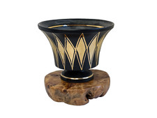 Vtg MCM Signed Numbered Italy Aldo Londi Bitossi Black Gold Diamond Pattern Vase picture