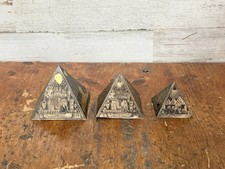 VTG Egyptian Revival Pyramid Figurines Set 3 Brass Hieroglyphics Statue Decor picture