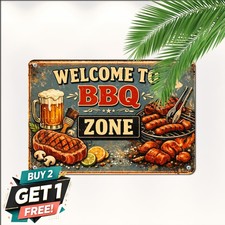 Backyard BBQ Area Metal Tin Sign Vintage Outdoor Grill Zone Wall Decor 8x12 picture