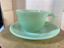 Vintage Fire King Jadeite Green Jane Ray Ribbed Cup and Saucer Set Made USA picture
