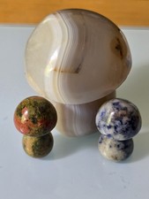 Set of 3 Stone Mushroom Carvings Multicolor Mixed Minerals 1.42-2.64 in picture