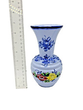 Vestal Pottery Vase Signed Hand Painted Blue with Floral Design Portugal picture