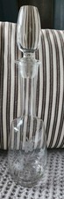 Vintage Romanian Crystal Decanter w/Stopper Floral Etched Mid Century Modern  picture