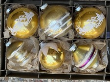 VTG Shiny Brite Made In USA Gold Stencil Snowcap Mica Tornado  Glass Ornaments picture