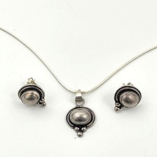Mexico Sterling Silver 925 Necklace Earrings Set dainty Elegant Southwest Style picture