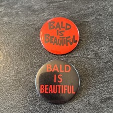 Bald is Beautiful  Slogan  Vintage Pride Button Humor Pinback Lot Of 2 LOC K picture
