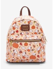 🍂Loungefly Peanuts Snoopy Fall Leaves Pumpkins 🎃Cocoa Mini Backpack SEALED picture