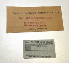 WWII OPA Special Shoe Ration Stamp & Peterborough NH War Ration Board Envelope picture