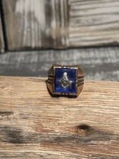 Vintage 10K Gold Masonic Ring Blue Square Compass G 7.86g Fraternal Approx 8.5 picture