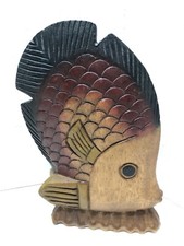 Vintage Hand Carved Tropical Fish Wood Statue Figurine Colorful Stained 8” Art picture