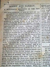 Ira D. & Dwight Lyman MOODY AND SANKEY Evangelists Campaigns 1875 old Newspaper picture