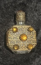 Vintage Czech Mini  Jeweled Filigree Perfume Bottle BEAUTIFUL 💐 picture