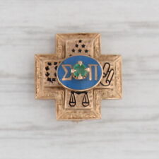 Sigma Pi Cross Pin 10k Gold Emerald Enamel Vintage Fraternity Badge picture