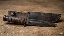 Vintage WWII KA-BAR USMC Fighting Knife Olean NY Tang Stamp Leather Sheath picture