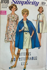 NEW Vtg 1980s SIMPLICITY SEWING PATTERN #8108 Misses Dress Cape Sz 22 1/2 Uncut picture