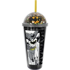 Spoontiques Batman Dome Top Acrylic Tumbler 20oz Glitter Travel Cup Straw picture