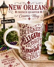 The Parish Line New Orleans Louisiana Coffee Latte Mug Beignets Mardi Gras Jazz picture