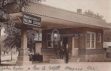Mexico MO Missouri Two Men at Independent Gas Station RPPC Photo Postcard COPY picture