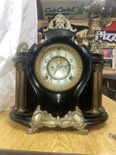Antique Ansonia Cast Iron Mantel Clock Open Escapement Works w key picture