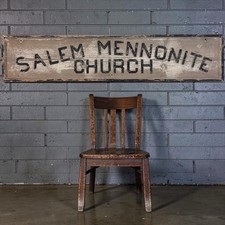Vintage Salem Mennonite Church Wood Sign Religion Witch Trials Advertising Old picture