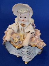 Vtg 1950's Geo. Z. Lefton Bloomer Girl w Flowers Porcelain Figurine KW1698 Read picture