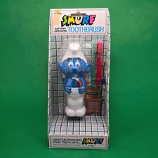 Vintage 1980s Smurfs Battery Operated Toothbrush New Helm Toy Peyo Unused NIP picture