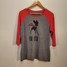 Disney Parks Bambi Raglan Tee T Shirt L Gray Red Holiday Christmas OH DEER Scarf picture