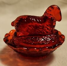 Boyd's Crystal Art Glass Sheep On A Nest Salt Cellar Red Color 395nm Glows  picture