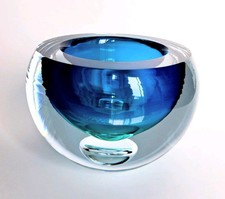 Retro Modern Art Glass Sommerso Geode Bowl Hand Blown Trapped Air Bubble picture