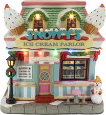 Snowy's Ice Cream Parlor Porcelain Christmas Village with LED Lights picture
