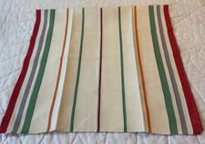 Vintage Tea Towel Or Kitchen Towel, 1950’s, Woven Stripes, Linen, White, Multi picture