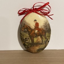Vtg Midwest Chris Ornament Fox Hunt Horse/Hounds Decoupage Lacquered Styrofoam  picture