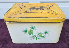 Vintage Decoware Metal Bread Box / Hinged Lid Garden Utility Pinecones Yellow picture
