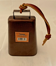 7 Inch Steel Cow Bell w/ Handle Antique Copper Finish Leather Rodeo Western NEW picture