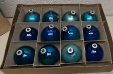 Vintage Shiny Brite Ornaments Blue Green - Christmas Deco - 12 w Box and Hangers picture