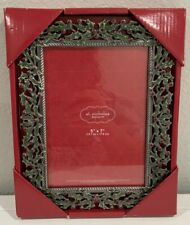 St. Nicholas Christmas Metal Enamel Holly Berry Photo Picture Frame 5” X 7” NOS picture
