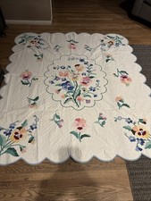 STUNNING PRISTINE VTG 1940s Pansy Appluque Quilt, 72x82 W/Provenance picture