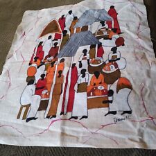 Vtg African Ethnic Batik Fabric Cloth Wall Art Decor Women Baskets Signed picture