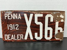 Antique 1912 Pennsylvania PA Porcelain Dealer License Plate X566 Woodgrain Swirl picture