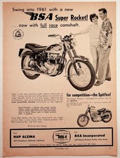 1961 BSA Super Rocket Motorcycle Ad Hap Alzina Oakland CA Vintage Ephemera picture